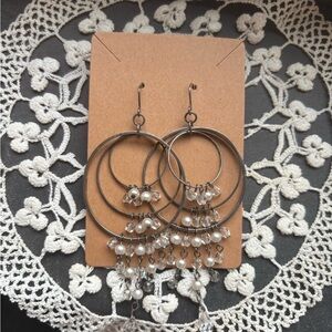 Elegant Silver Hoop Earrings with Pearl Accents